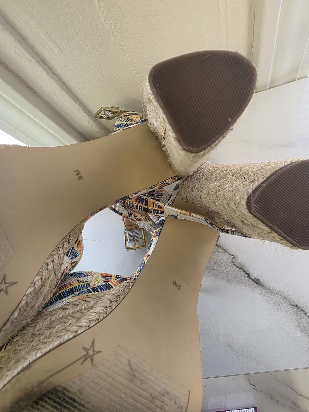 Gibson Latimer White Multicolor Pattern Wedge Sandals